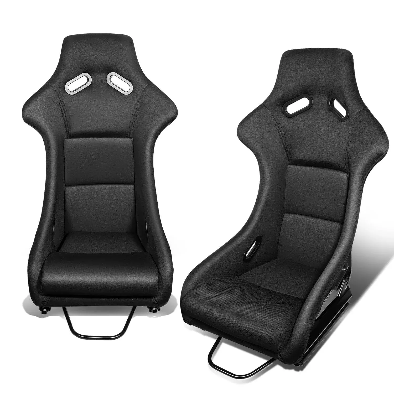 2Pcs Universal Glossy Black LH/RH Fixed Position Bucket Racing Seat w/Brackets