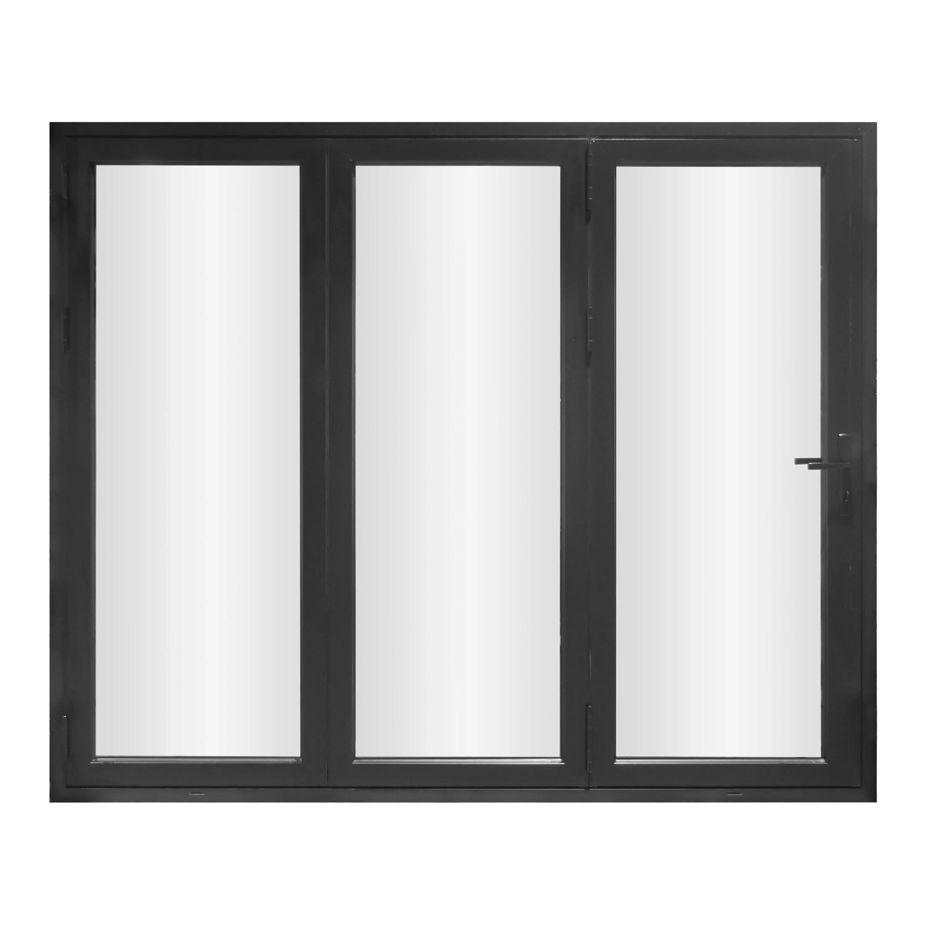 KaMic 96" x 80" 3 Panels Aluminum Folding Doors in Black Folded Out from Right to ...