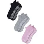 RATIVE Anti Slip Non Skid Barre Yoga Pilates Hospital Socks with Grips for Adults Men Women (Medium, 3-pairs/black+grey+pink)