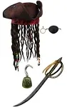 Nicky Bigs Novelties Deluxe Caribbean Pirate Hat Dreads Sword Hook Eyepatch ...