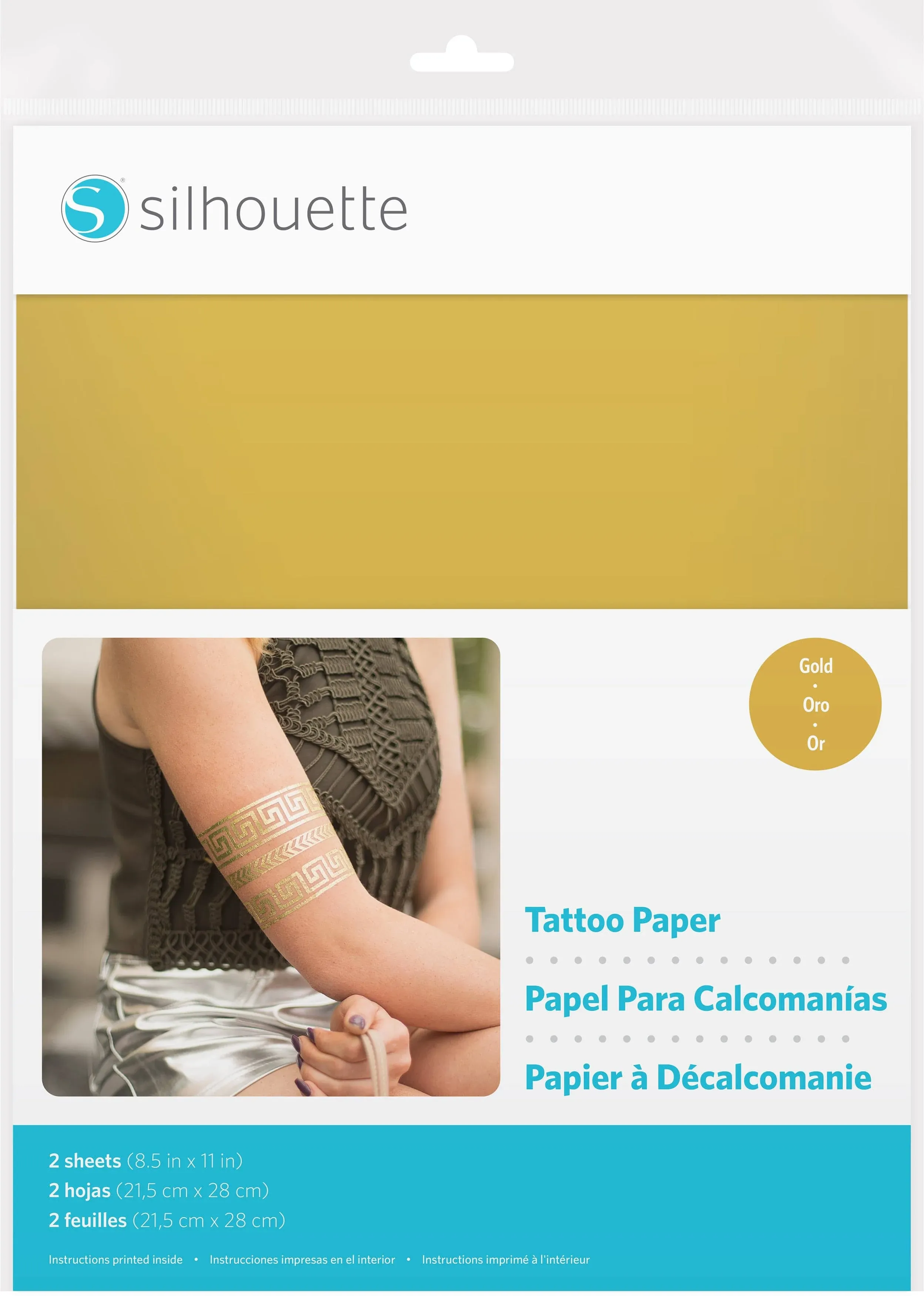 Silhouette Non-Printable Temporary Tattoo Paper (8.5 x 11", 2 Sheets, Gold)