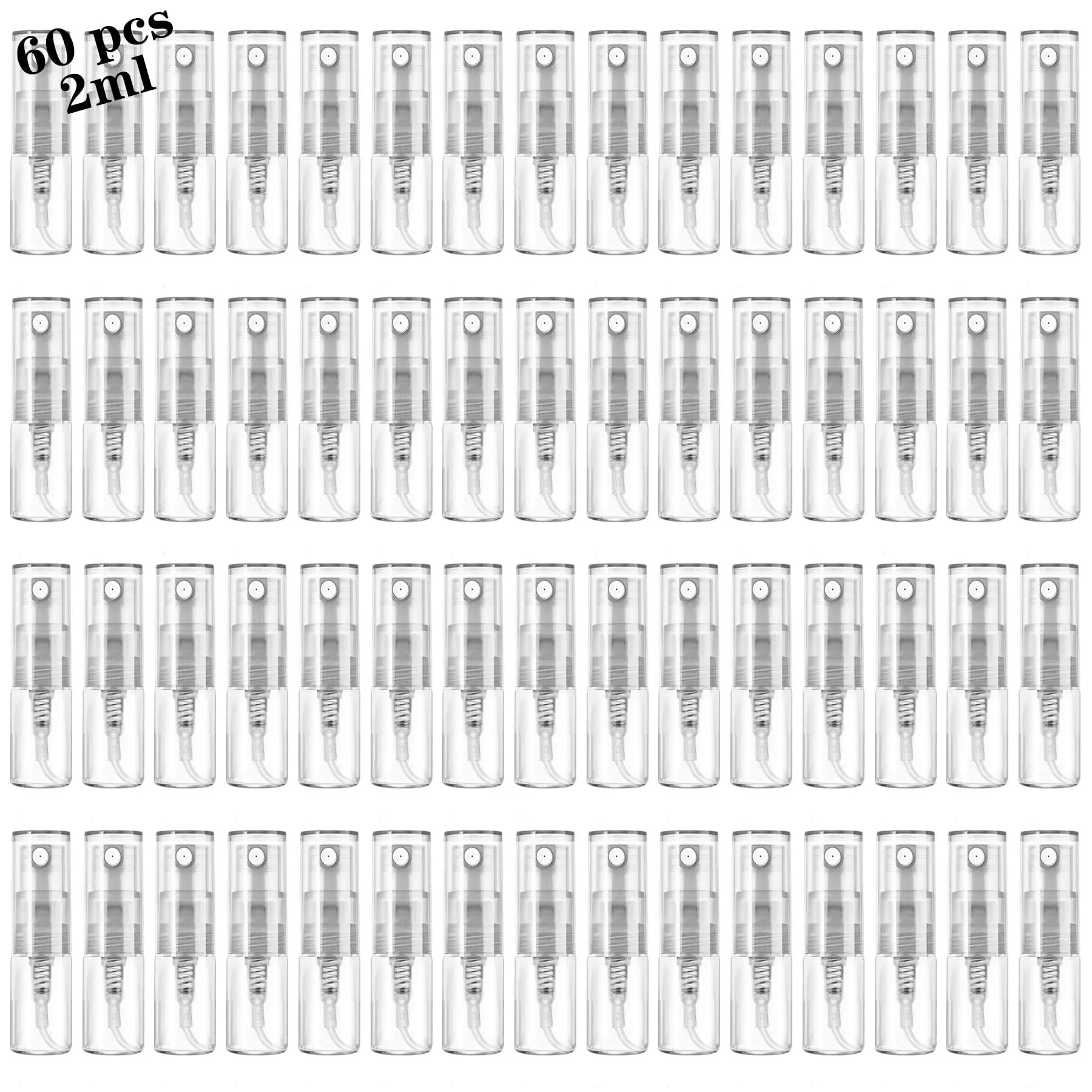 Mini Spray Bottle 2ml, Refillable Glass Spray Bottle, Glass Bottle Atomizer, Perfume Mouthwash Atomizer for Cleaning 2ml Refillable Container for Cleaning, Travel, Essential Oils, Perfume 60 Pcs, 2ml