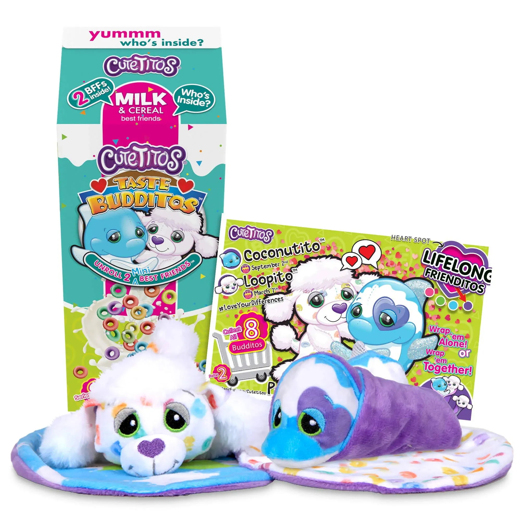 Basic Fun Cutetitos Taste Budditos Cereal & Milk - 2 Collectible Plush Mini Animals - Ages 3+ - Series 2, 5 inches