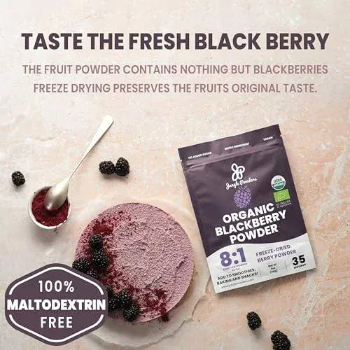 Jungle Powders Organic Blackberry Powder 5 Ounce Bag USDA Certified Freeze Dried Blackberries Powder for Baking Whole Blackberry Juice Additive Free Blackberry Extract Flavoring Puree Concentrate