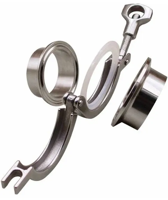 DERNORD Stainless Steel Tri-clamp (Tri-clover Clamp) + 2 Pcs SUS304 Sanitary Pipe Weld Ferrule + FKM Gasket (2 Inch)