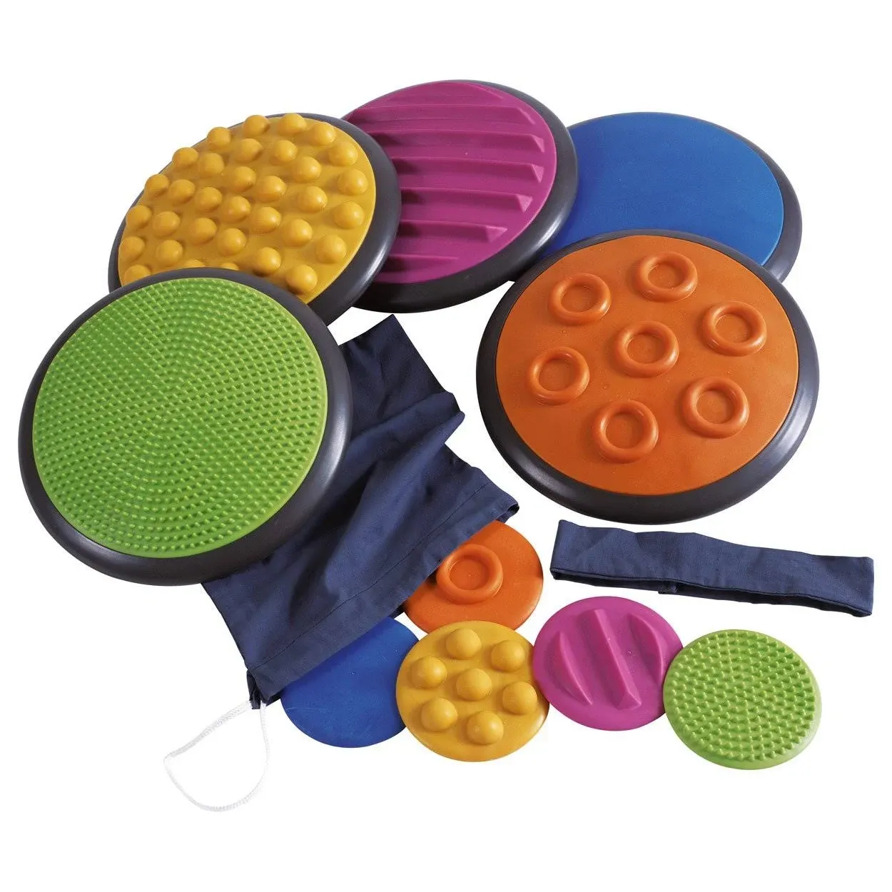 GONGE Tactile Sensory Discs - Starter Set - 10 Textured Stepping Discs, Sensory Exploration, Cognitive Development - Includes Blindfold - Ages 1+, Vibrant