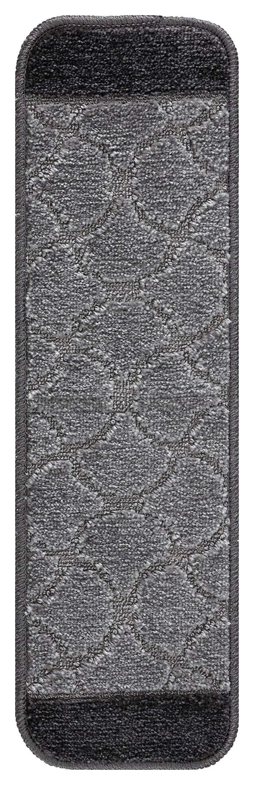 | Nova Collection | Stair Treads | Modern & Contemporary | Moroccan Pattern | Rubber Backing Non-Slip | (Set of 13-8.5" x 30", Grey-1)