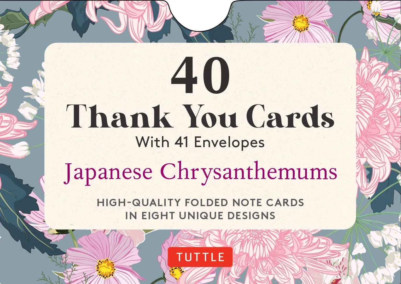 40 Thank You Cards - Japanese Chrysanthemums: 4 1/2 x 3 inch blank cards in 8 unique designs, envelopes included