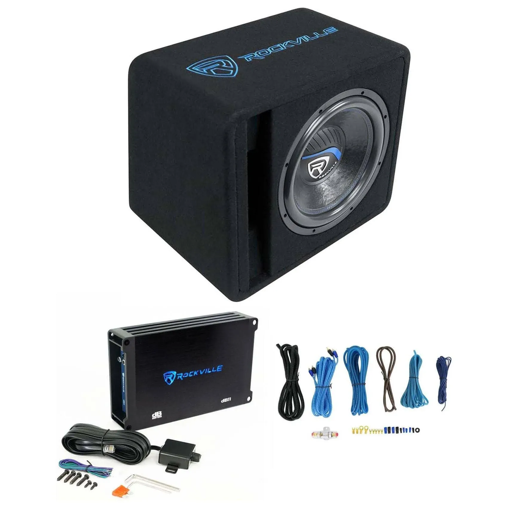 Rockville SK512 PACKAGE 12&#034; 1400w Loaded K5 Car Subwoofer Enclosure+DB11 Amp