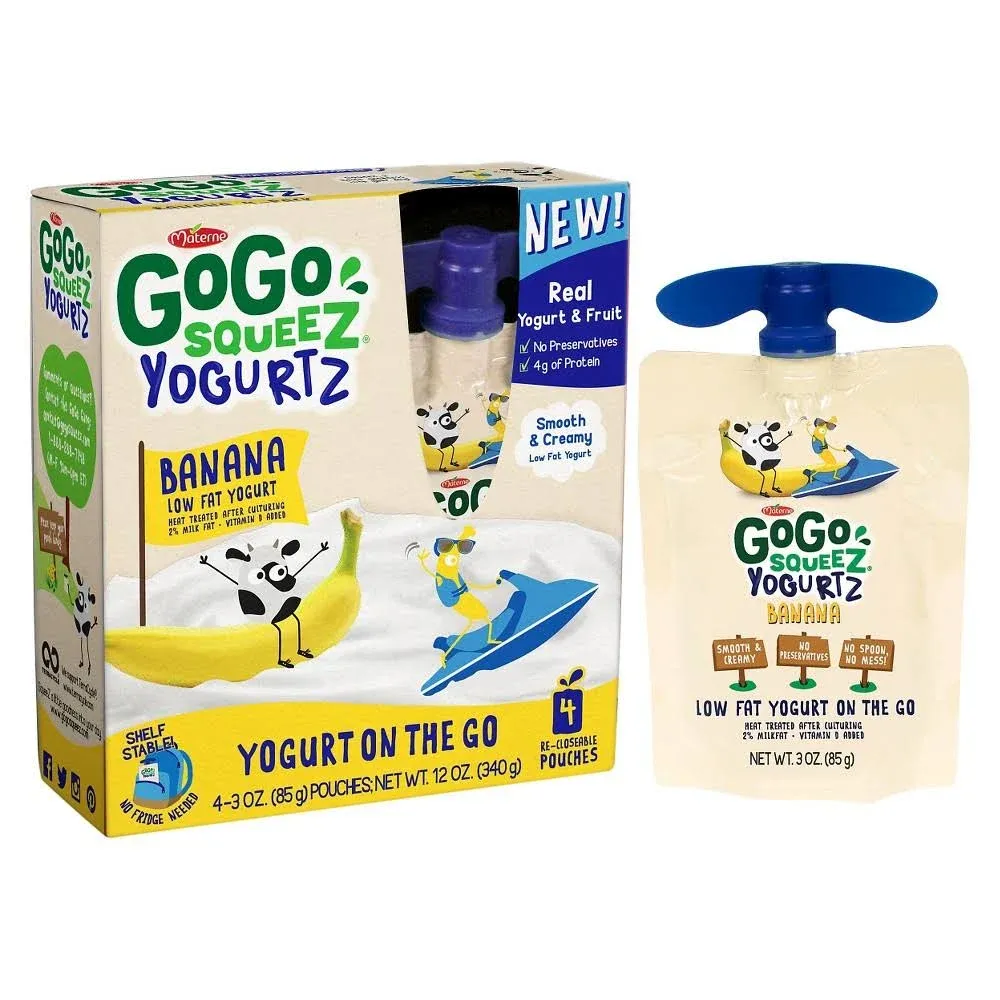 Gogo Squeez Yogurtz Low Fat Yogurt, Banana - 4 pack, 3 fl oz pouches