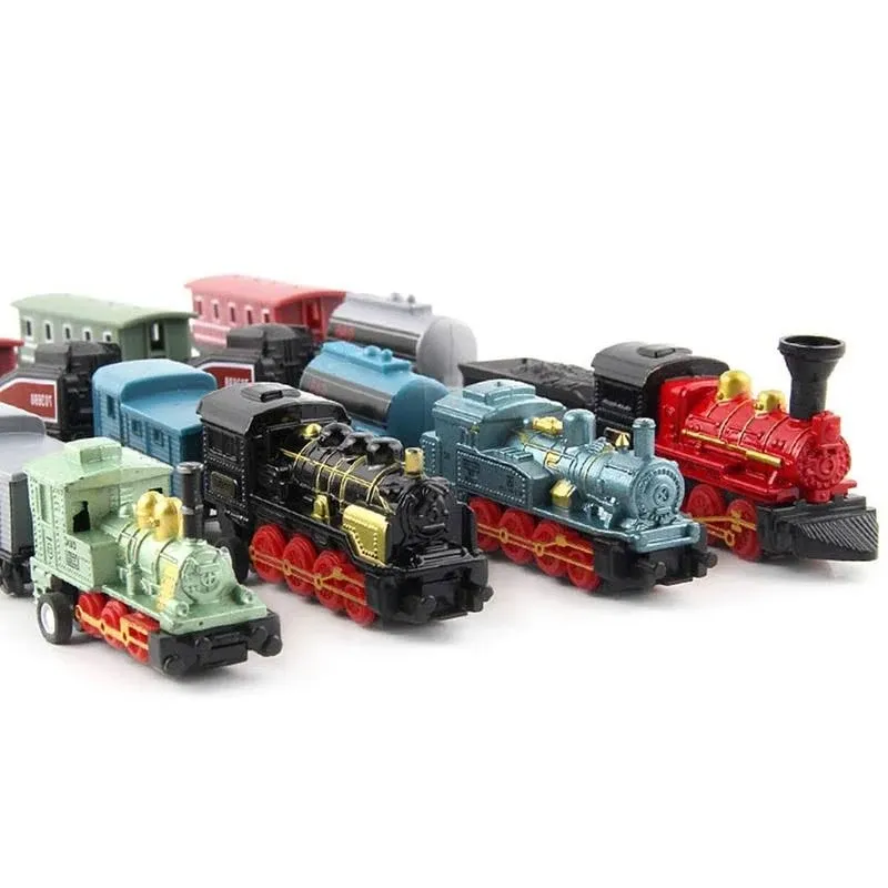 Exasinine 4 Sets Steam Train Model Train Set Pull-Back Trains Die-Cast Metal Locomotive for Display or Play Ideal Home Decor and Gift for Train Enthusiasts Collectors Boys and Girls