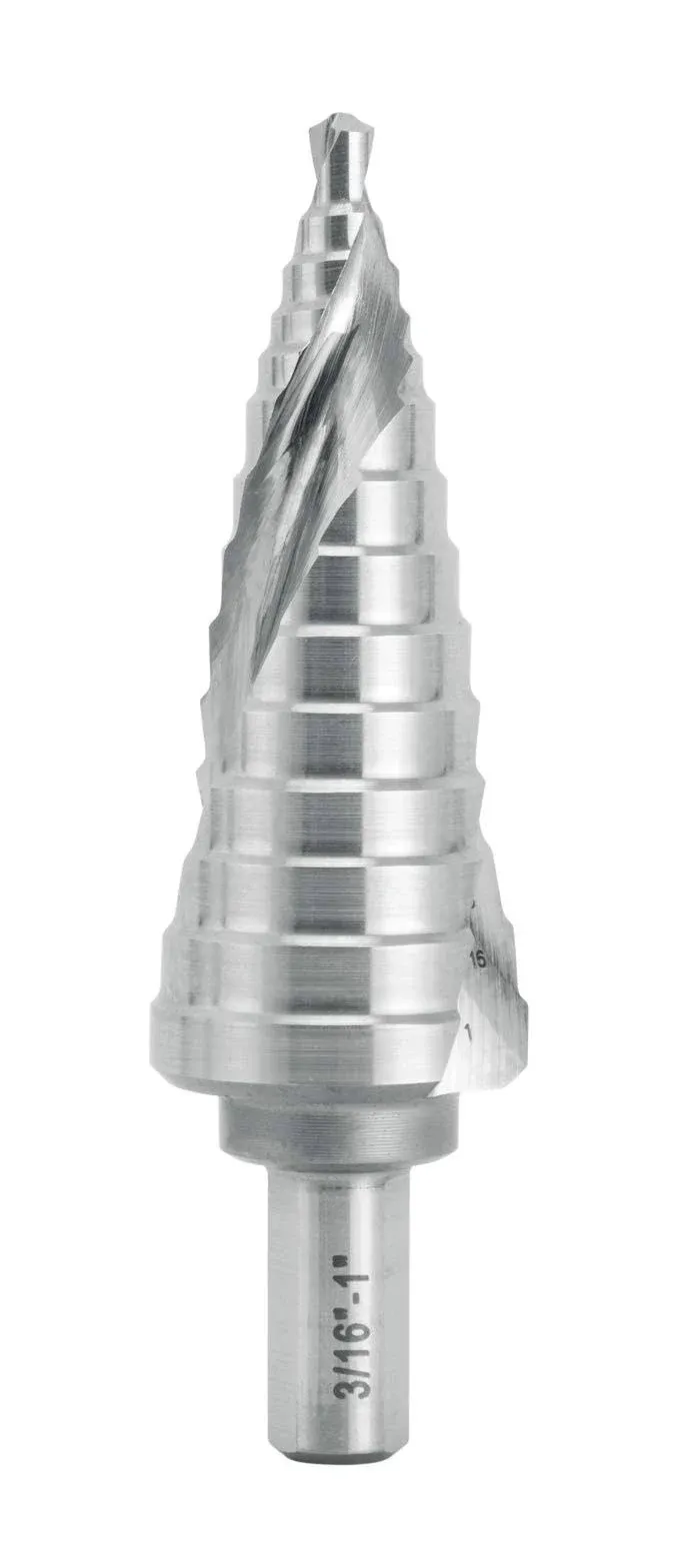 Industrial HSS Step Drill Bit 3/16 Inch to 1 Inch with 3/8 Inch Shank, Double Sp