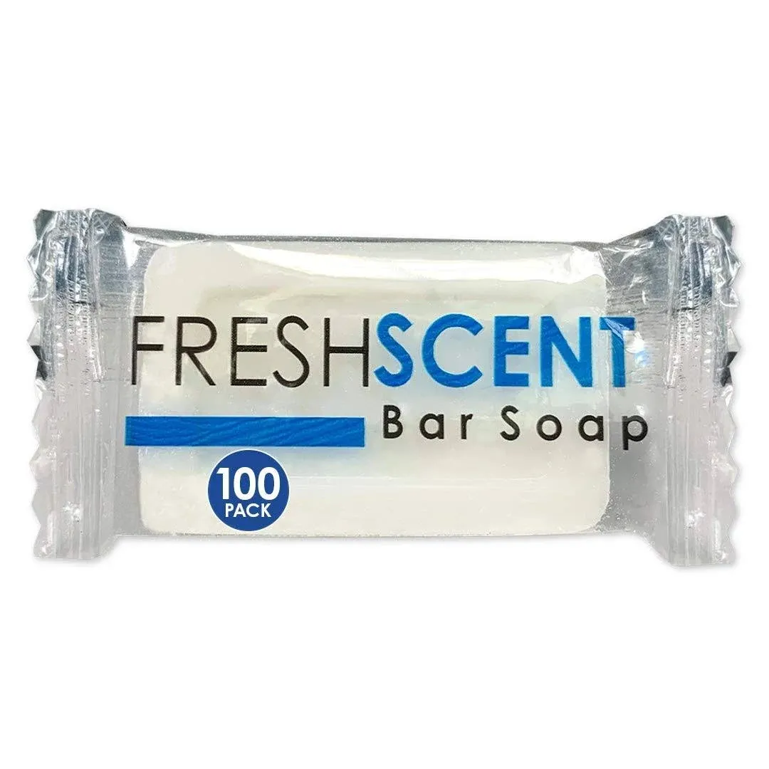 Freshscent 1.0 oz Bar Soap (100 Pack) Hotel Travel size, Individually Wrapped, Vegetable Based, Bulk Amenities and Toiletries for Hospitality