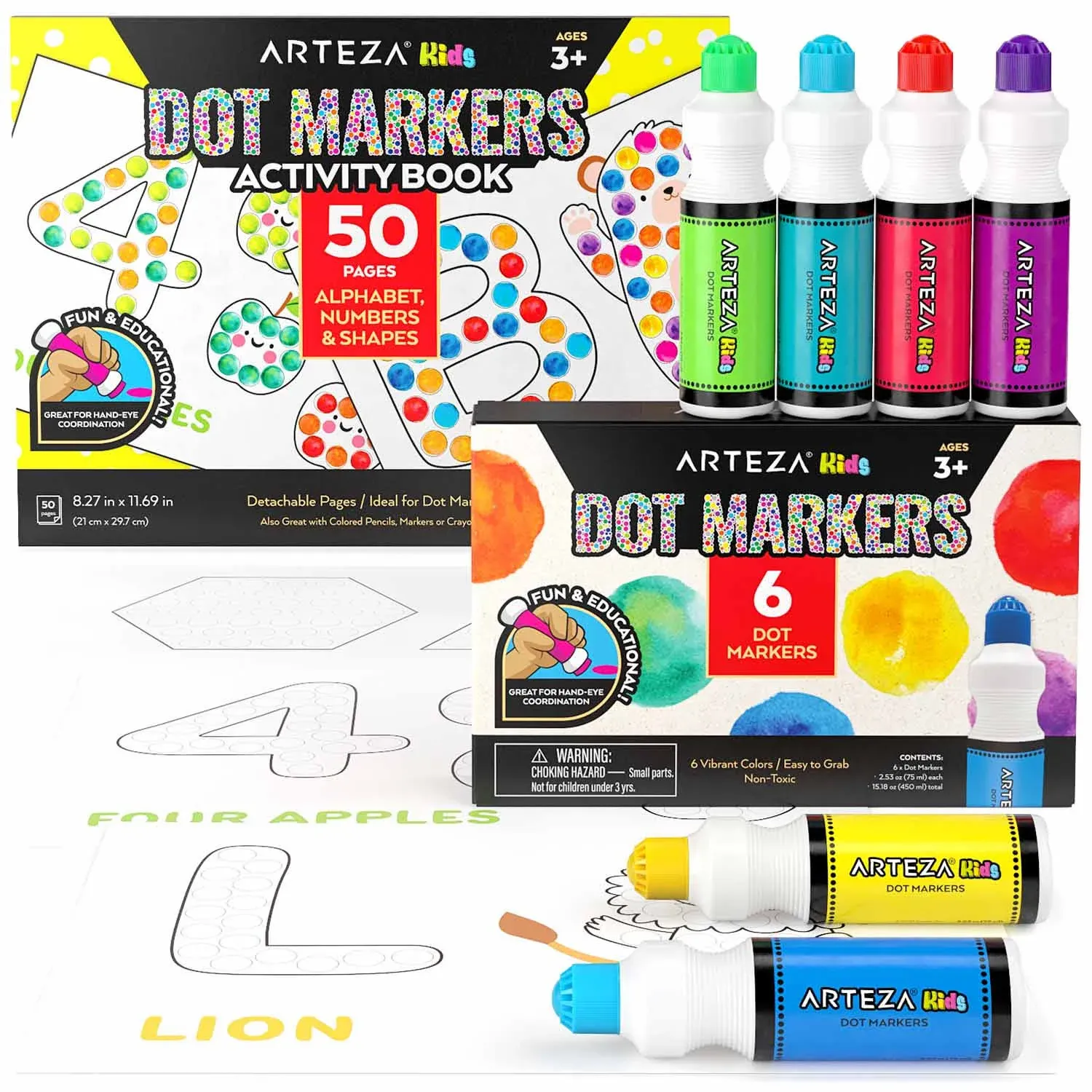 Arteza Kids Dot Markers and Kids’ Activity Book, 6 Nontoxic Bingo Daub