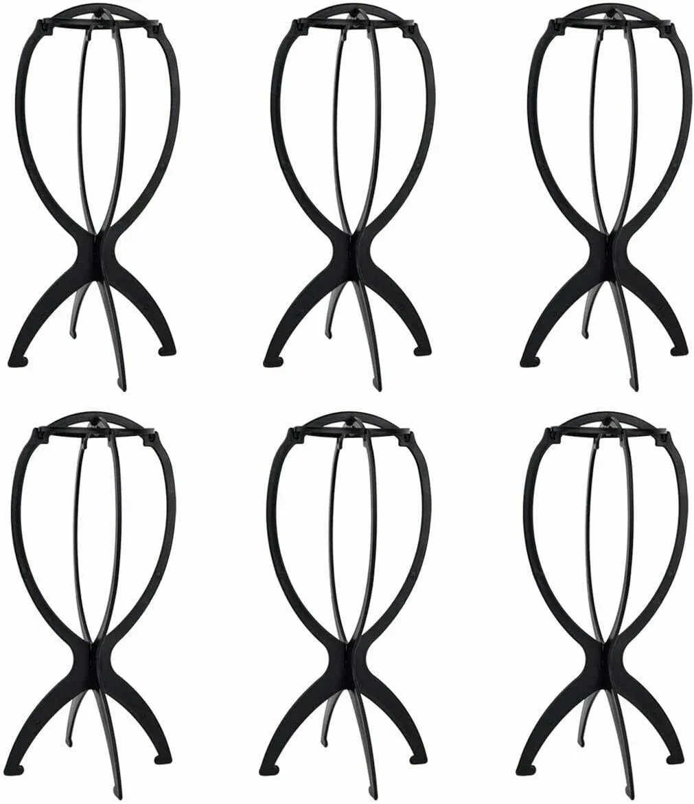 6 Pack Wig Stand Holder, Portable Collapsible Wig Holder Stand for 14.2 In Black