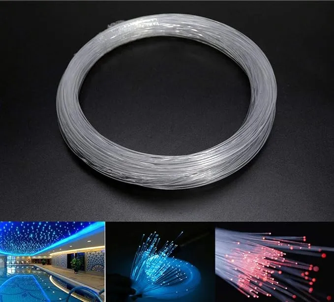 AZIMOM PMMA Plastic End Glow Fiber Optic Cable 1.5mm(0.06in) 50m(164ft)/Roll for Star Sky Ceiling All Kind LED Light Engine Driver Source