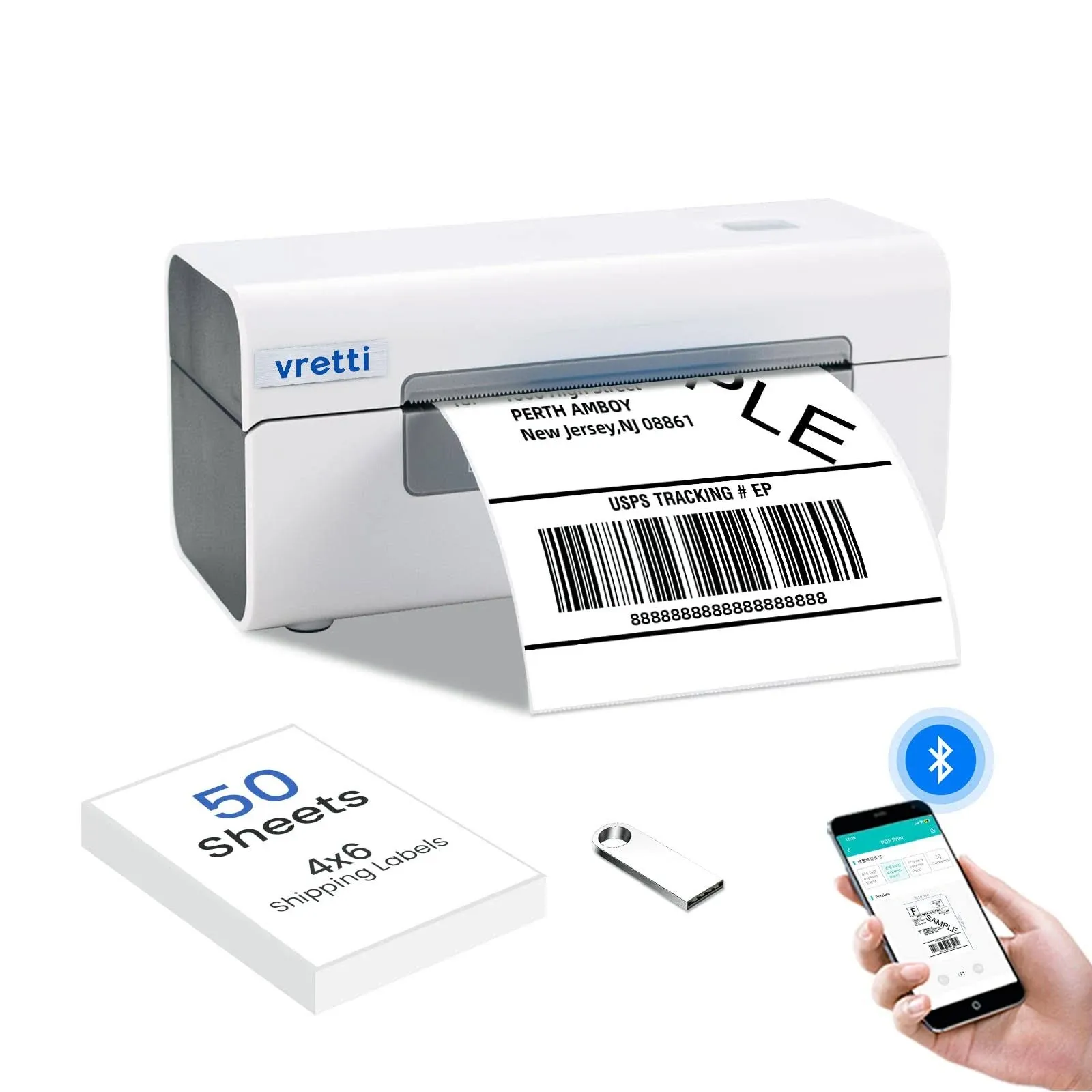 vretti Bluetooth Thermal Label Printer, 4x6 Shipping Label Printer, Wireless Label Printer for Shipping Packages & Small Business Compatible with iPhone Android Window Mac USPS UPS Amazon