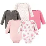 Hudson Baby Long-Sleeve Bodysuits, 5-Pack, Pink Floral