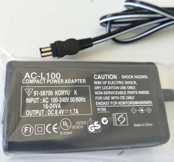 AC-L100 AC Power Supply Adapter, Replacement for Sony AC-L10A, AC-L10B, AC-L10C AC-L15A/B AC-L100C,for Sony Handycam CCD-TRV77 CCD-TRV88 CCD-TRV9X DCR-TRV6E MVC-FD Cameras