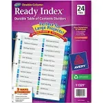 Avery Double Column 24 Tab Dividers for 3 Ring Binders, Customizable Table of Contents, Multicolor Tabs, 1 Set (11321)