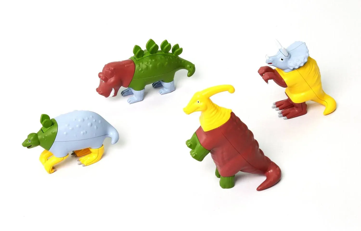 POPULAR PLAYTHINGS Mini Magnetic Mix or Match Dinosaurs Set of 4 Dinosaurs Triceratops, Stegosaurus, Parasaurolophus, and Tyrannosaurus Rex