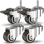 GBL 1" inch Small Caster Wheels with 2 Brakes -1/4" -20 x 3/5" (Stem Dia. 1/4", Length 3/5") - 90Lbs - Low Profile Castor Wheels with Brakes - Set of 4 No Floor Marks Silent Casters - Mini Wheels