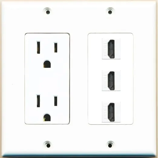 Riteav - 15 Amp Power Outlet 3 Port HDMI Decorative Wall Plate - White