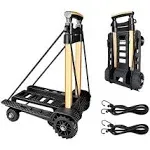 Folding Hand Truck Portable Dolly Compact Utility Luggage Cart with 70Kg/155Lbs Heavy Duty 4 Wheels Solid Construction Adjustable Handle for Moving Travel Shopping Office Use (Black)