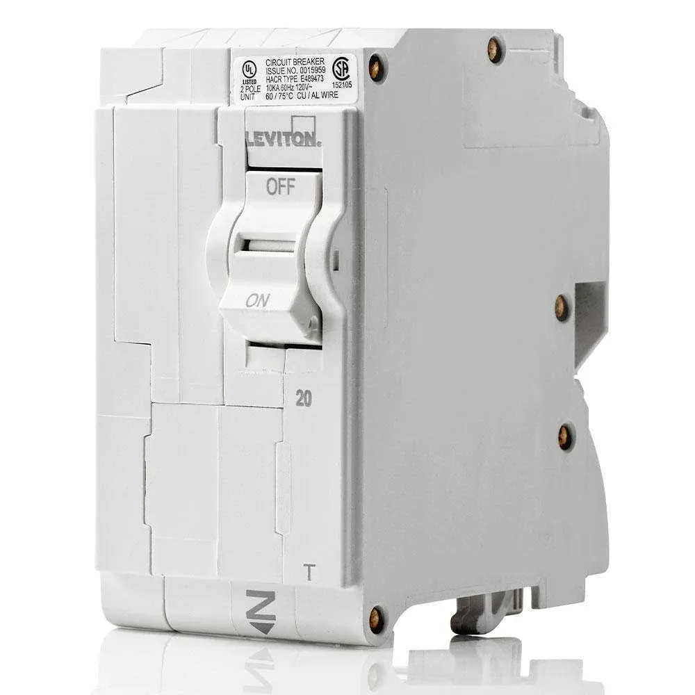 Leviton Branch Circuit Breaker, Standard 2-Pole 20 Amp, 120-Volt/240-Volt ...