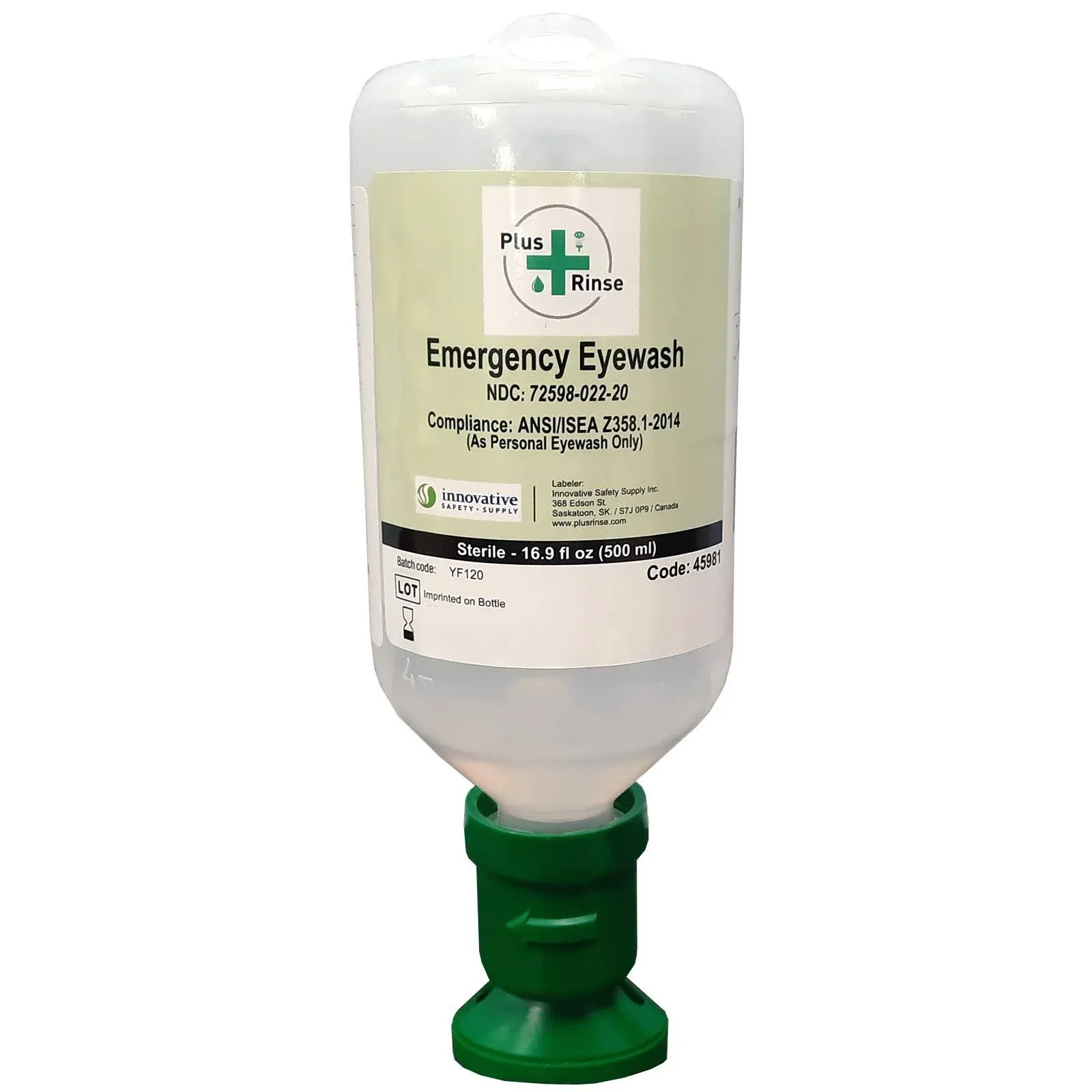 Plum 45981BX Sterile Saline Eyewash Solution Bottle 500 mL, 8.5" Height, 3" Wide, 3" Length, 16.9 fl. oz., Plastic (Pack of 12)