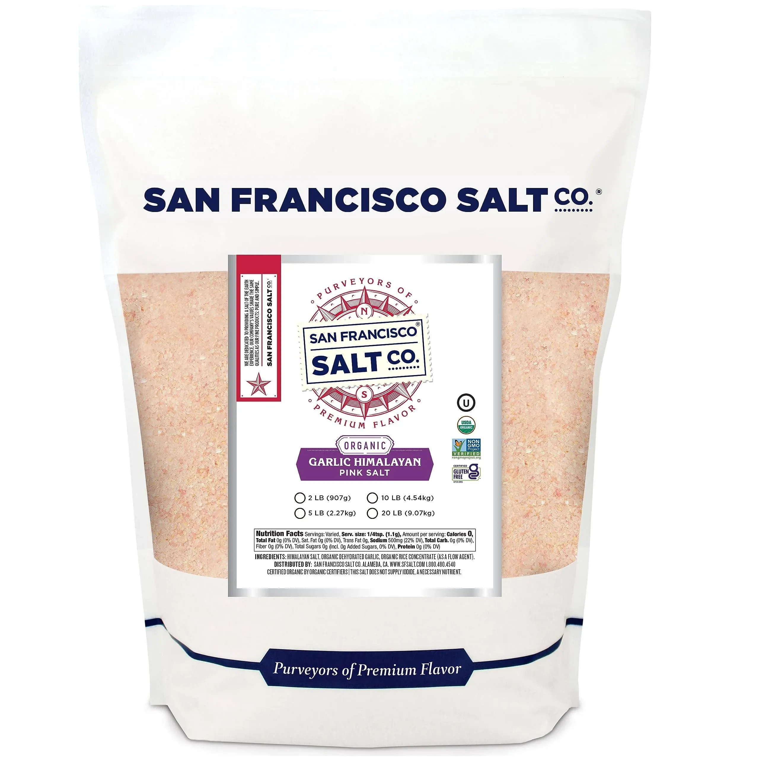 Organic Himalayan Garlic Salt - 2 lb. Extra-Fine Bulk Bag by San Francisco Salt Company