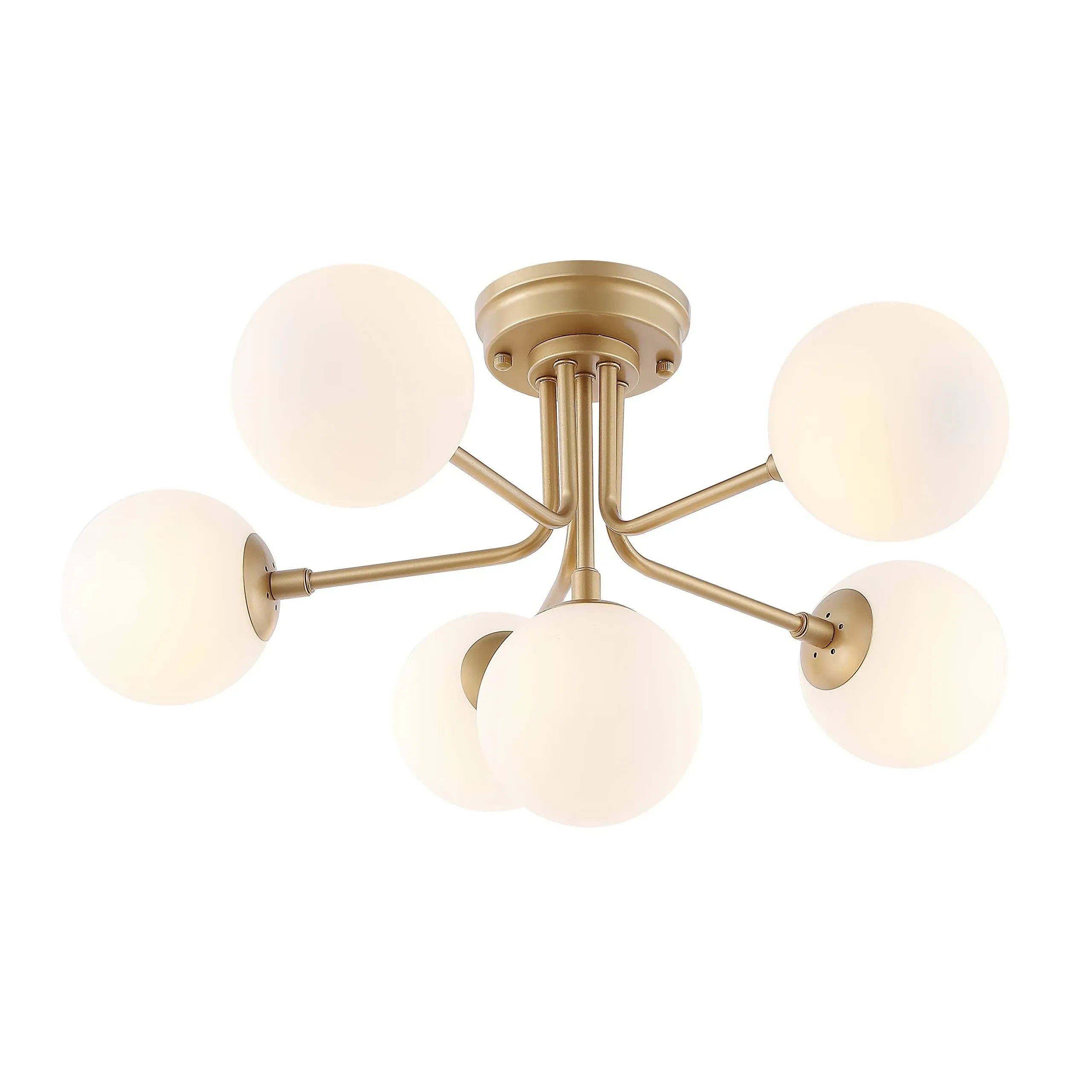 Jonathan Y Olivier Parisian 24" 6-Light Globe Modern Industrial Iron Bistro LED Semi Flush Mount - Gold