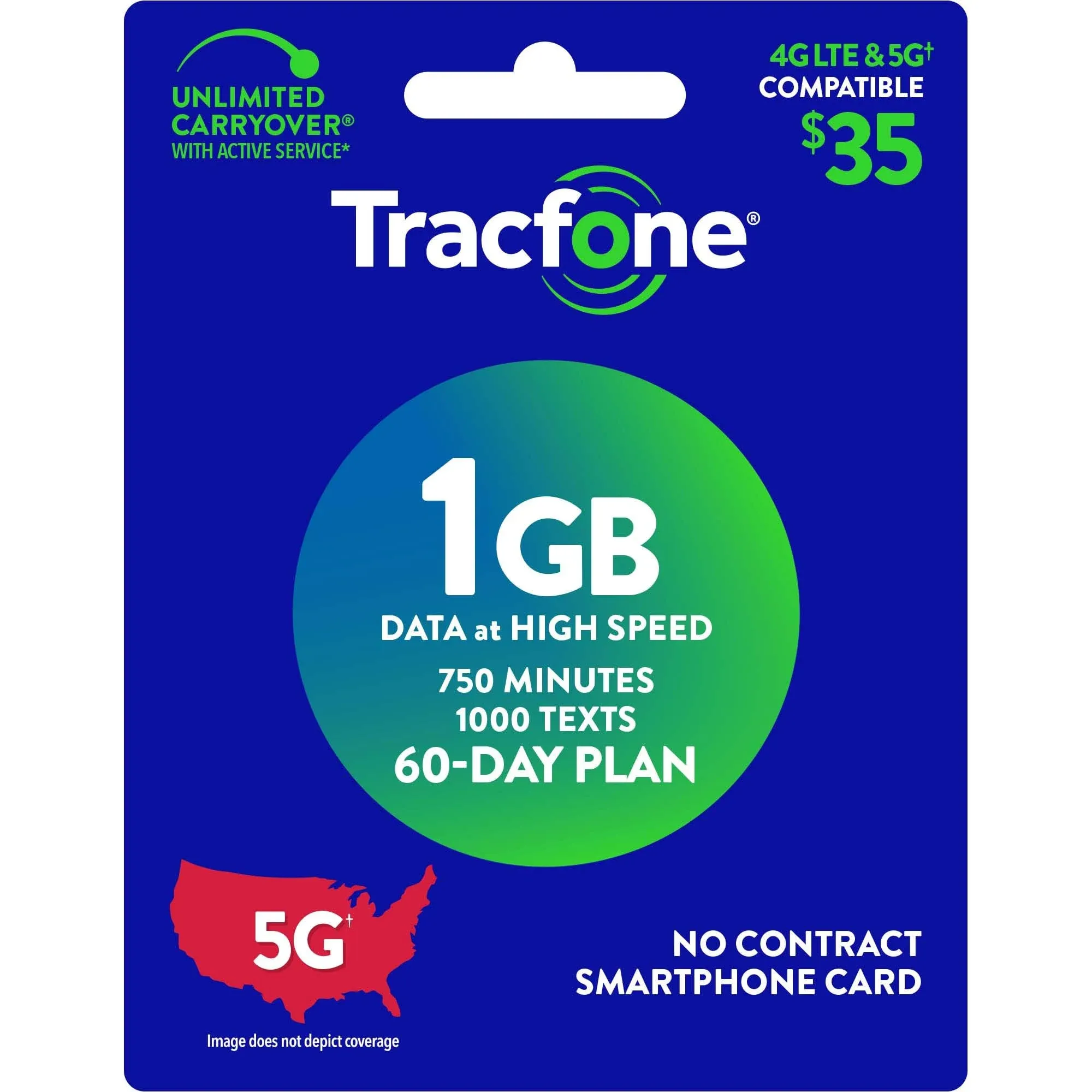 Tracfone Smartphone Plan / 60 Days, 750 Minutes, 1000 Texts, 1GB Data