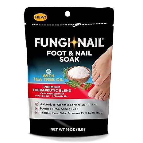 Fungi-Nail Foot & Nail Soak with Tea Tree Oil - Moisturize, Reduce Foot Odor, & Soothe Aching Feet - A Therapeutic Blend of Rich Mineral Epsom Salt, Pure Sea Salt, and 7 Essential Oils - 1 Pound