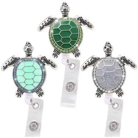 3PCS Sea Turtle Badge Reel - Retractable Badge Holder with Alligator Clip - Nurse Cute Badge Clip for ID Card Holders, 24"Wire Cord (Turtle)