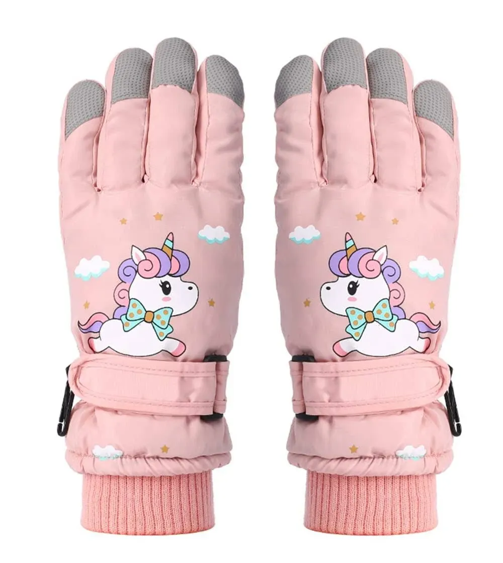 Kids Boys Cute Unicorn Girls Winter Mittens Waterproof Warm Pink(age5-11) 