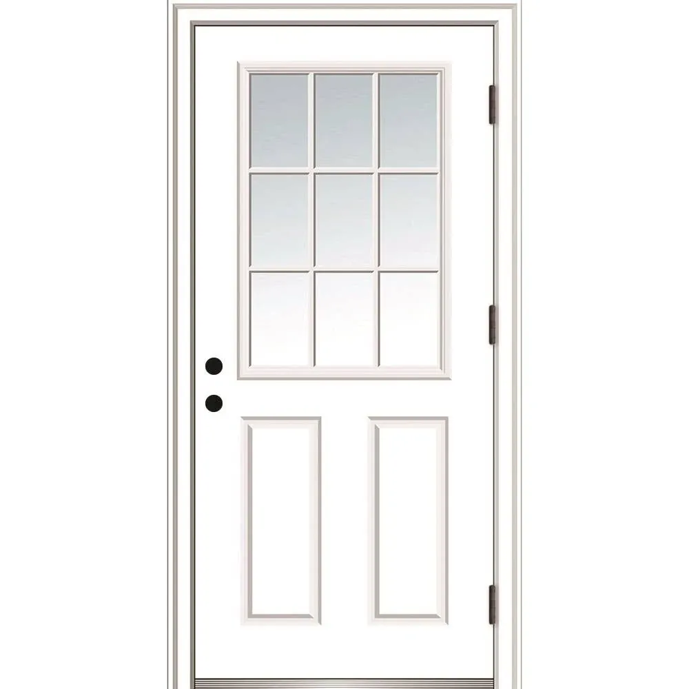 National Door Company ZZ364577L Fiberglass Smooth, Primed, Left Hand Outswing, Prehung Door, 9 Lite 2-Panel, Clear Glass, 32"x80", Fiberglass