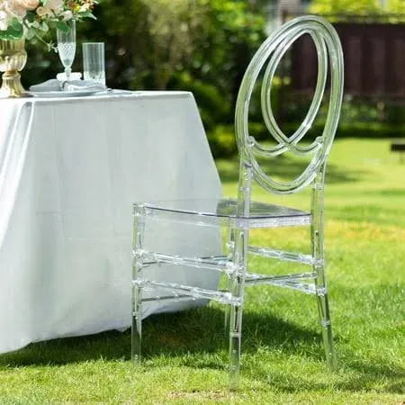 Acrylic Stackable Ghost Chair in Phoenix Chiavari style Transparent Resin with Oval Back Clear - Sleek Armless Design for Weddings & Gatherings