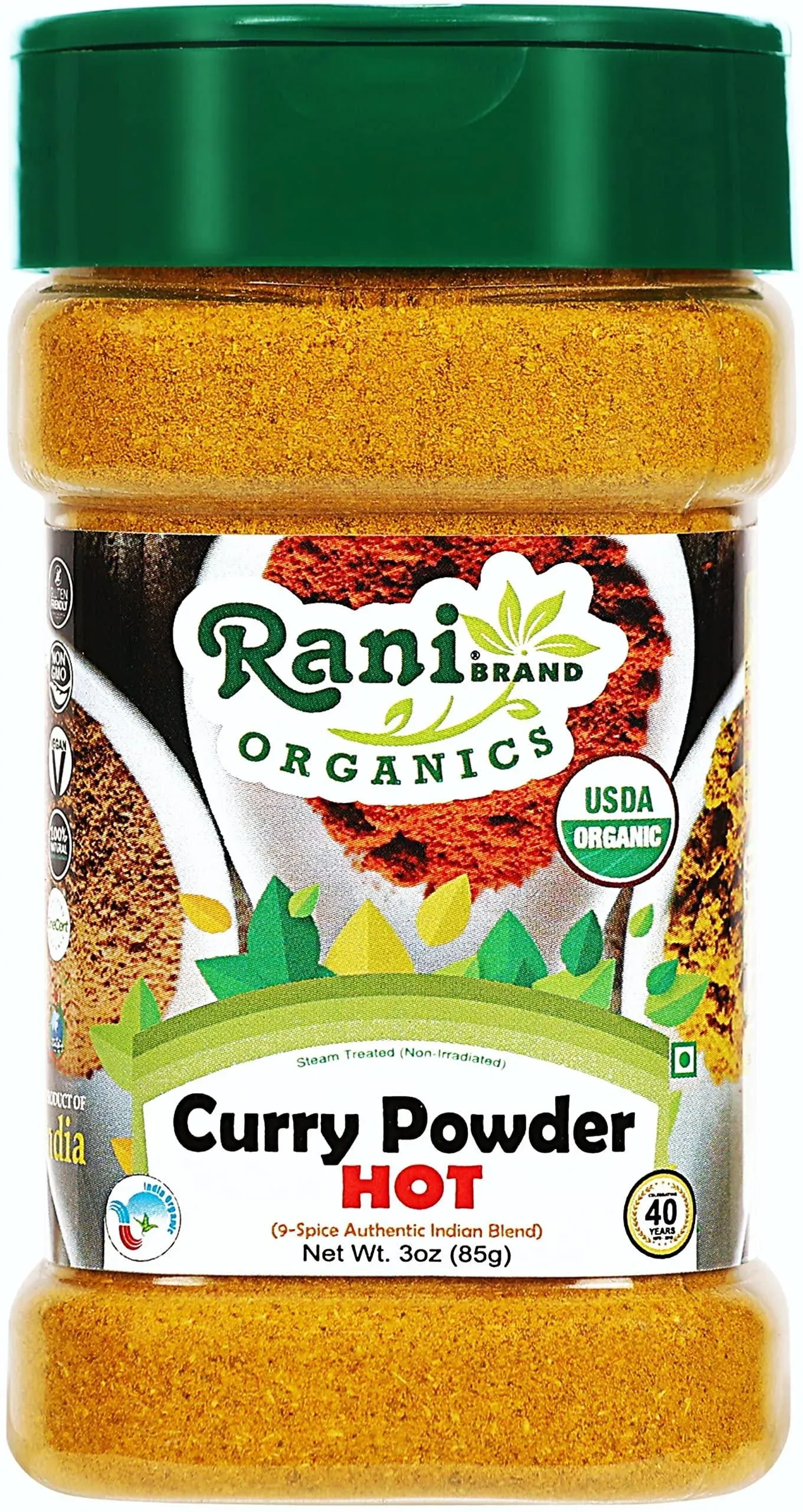 Rani Organic Curry Powder Hot (9-Spice Authentic Indian Blend) 3oz (85g) PET Jar