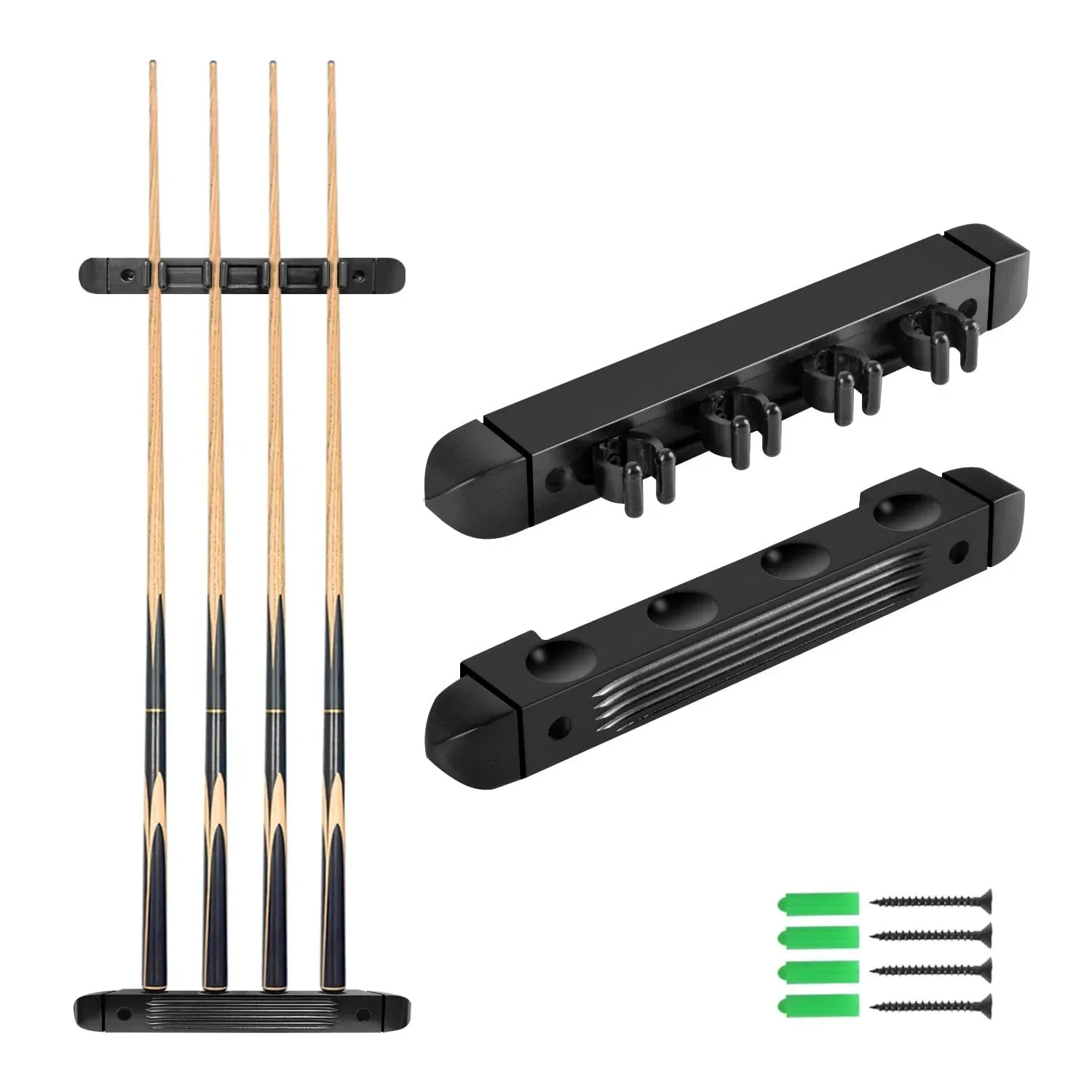 Pool Cue Rack Wall Mounted Rack Billiard/Pool Cue Wall Rack Cue Rest Cue Stick Holder (Black / 4 Cues)