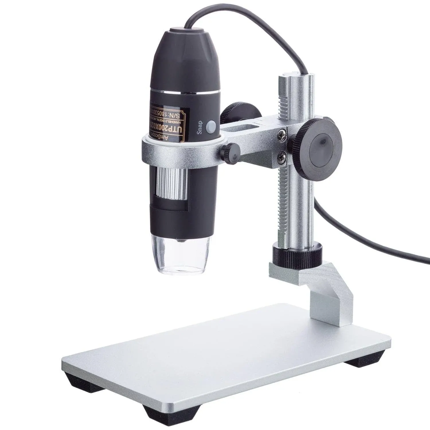 AmScope 200x 2MP 8-LED Zoom USB Digital Microscope with Metal Stand for Windows & Mac