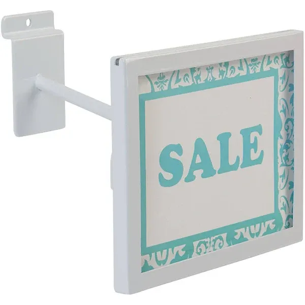 Set of 2 Slatwall Sign Holders White Holds 7&#034; x 5 ½&#034; H Signs Metal Slat Wall