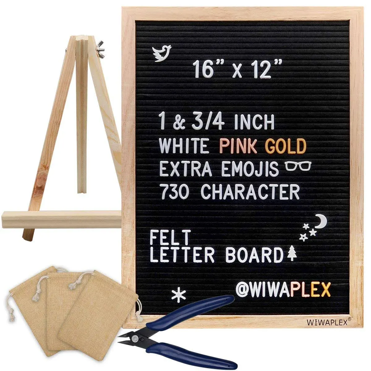 Black Felt Letter Board,Word Board Sign,16 x 12 inch Changeable Letter Board with 730 Plastic Message Board Letters Numbers Symbols Pattern,Wooden Tripod Stand, Scissors, 3 Free Storage Bags