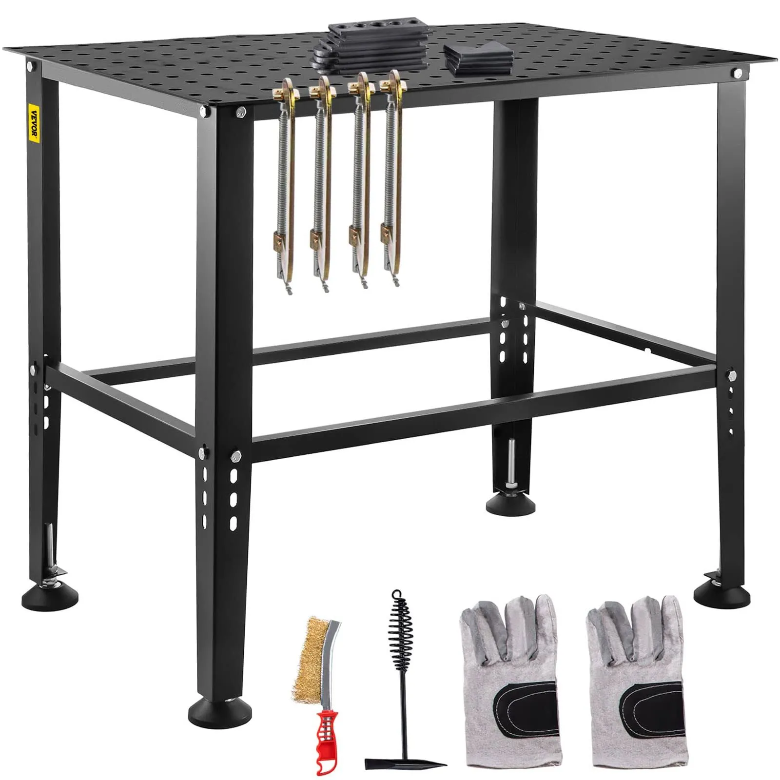 VEVOR Welding Table, 36" x 24" Adjustable Workbench, 0.12" Thick Industrial Workbench, 600lb Load Capacity Metal Workbench, Heavy Duty Carbon Steel