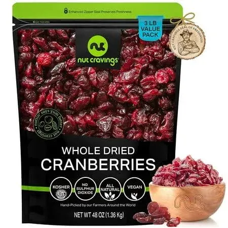 Sun Dried Whole Cranberries, Lightly Sweetened 48oz by Nut Cravings, Size: 3 lbs