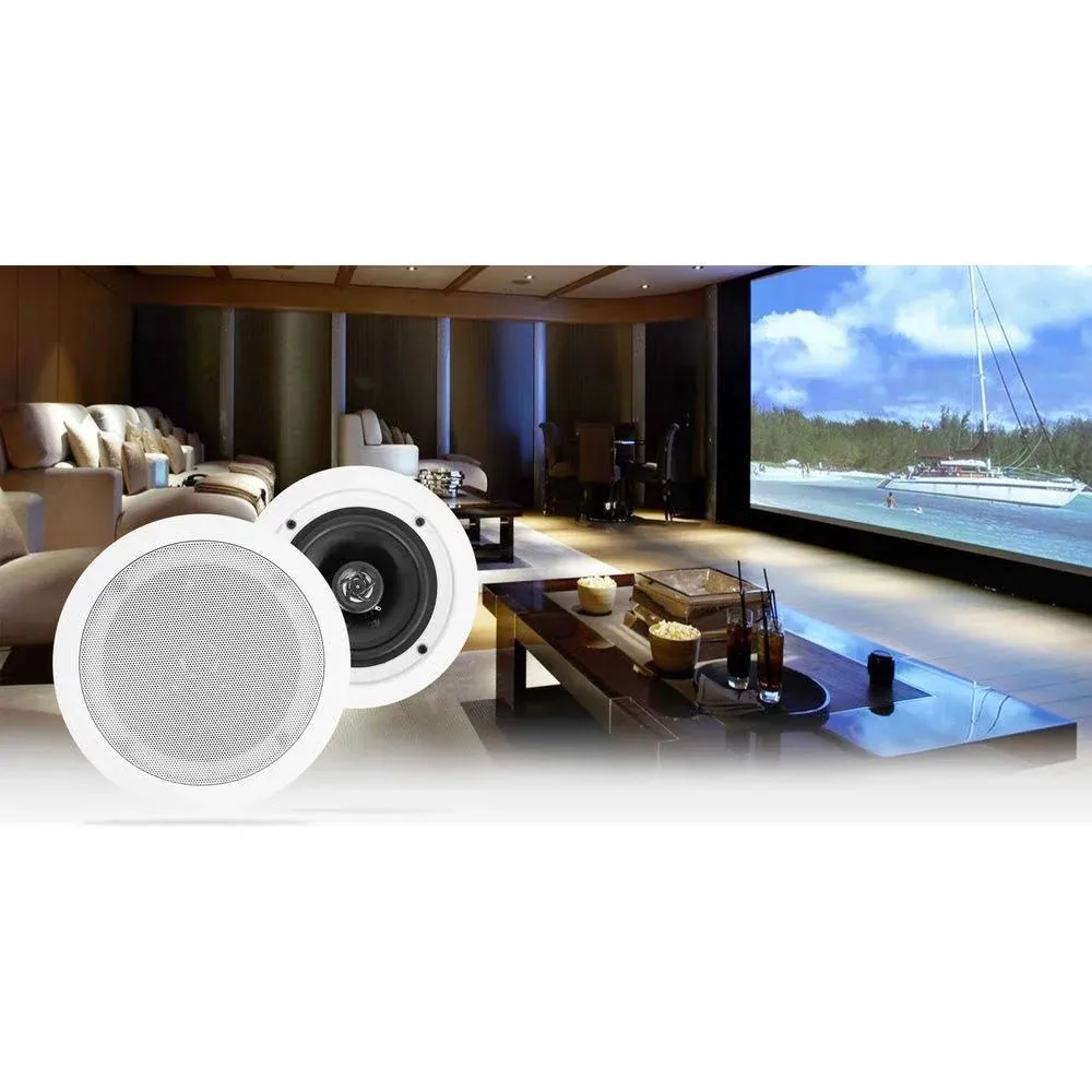 Pair Rockville HC55 White 5.25" 300 Watt In-Ceiling Home Theater Speak