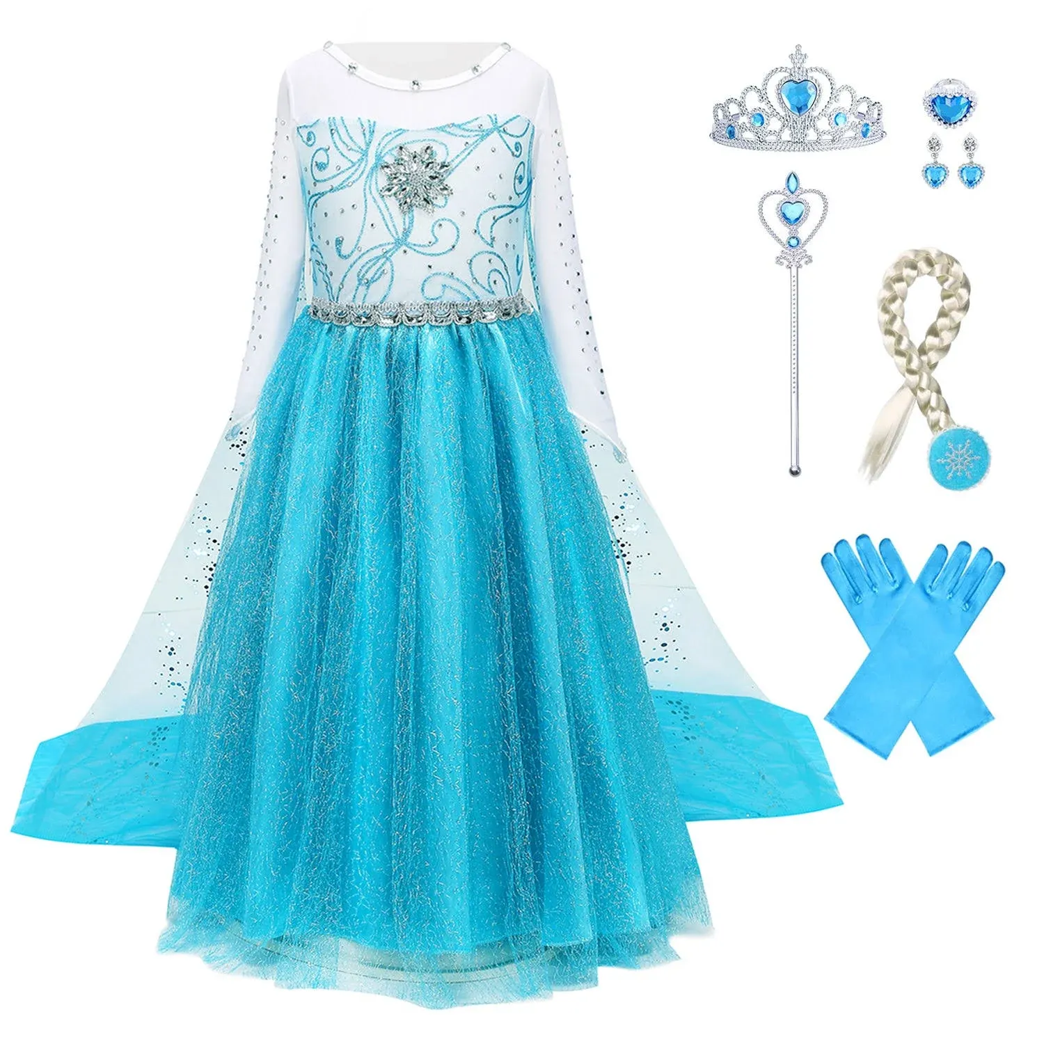 Foierp Elsa Dress for Girls Frozen Costume Princess Dress Up for Kids Fancy Dress ...