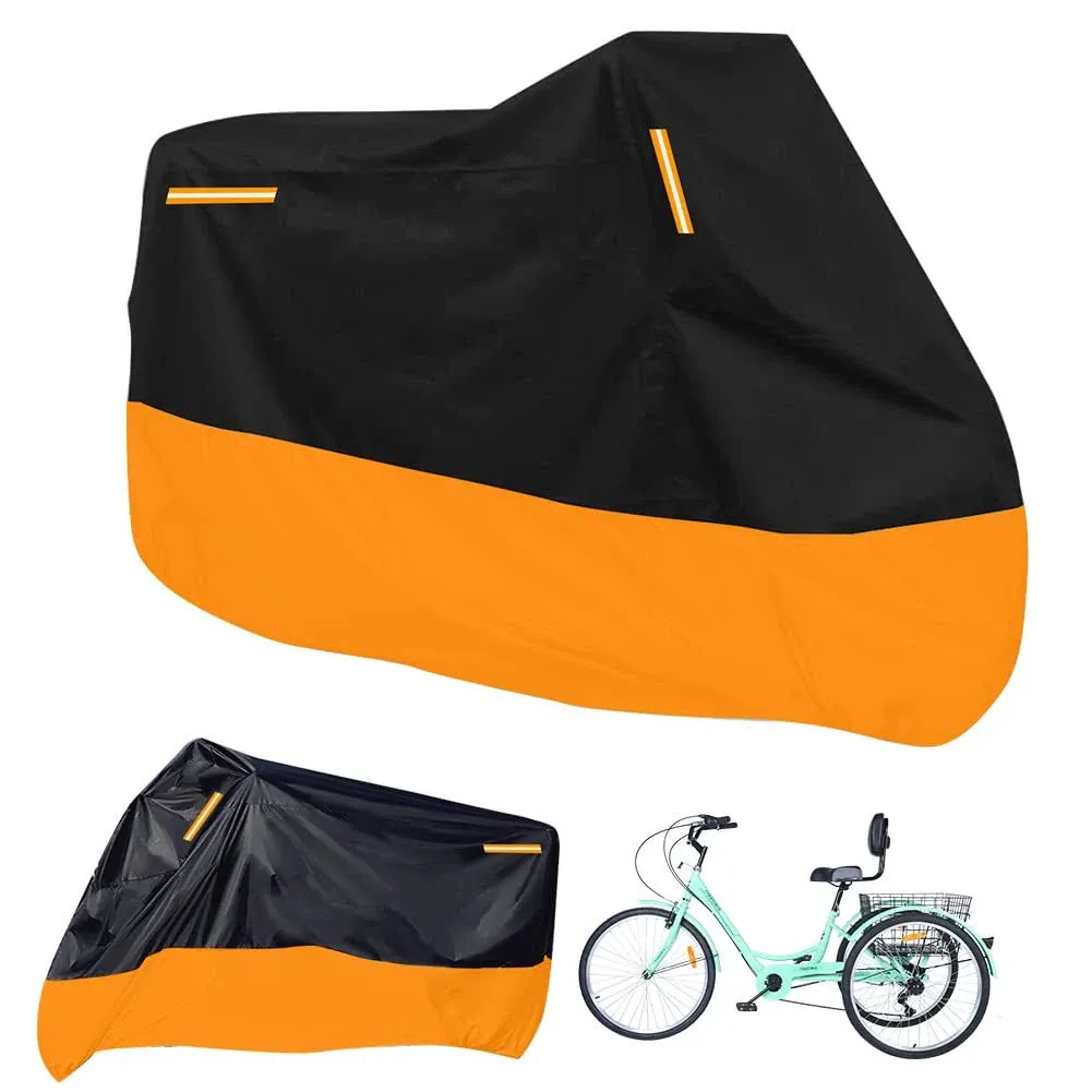 Premium Adult Tricycle Cover, Fit All 3-Wheel Bike or Motorcycles Outdoor and Indoor Storage, 104" L x 43.3" W x 49" H (Black & Orange)