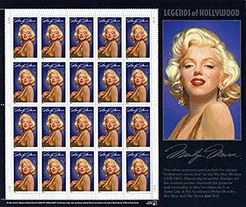 Marilyn Monroe Stamps 1995 Legends Of Hollywood Sheet of 20 USA 32¢ Norma Jeane