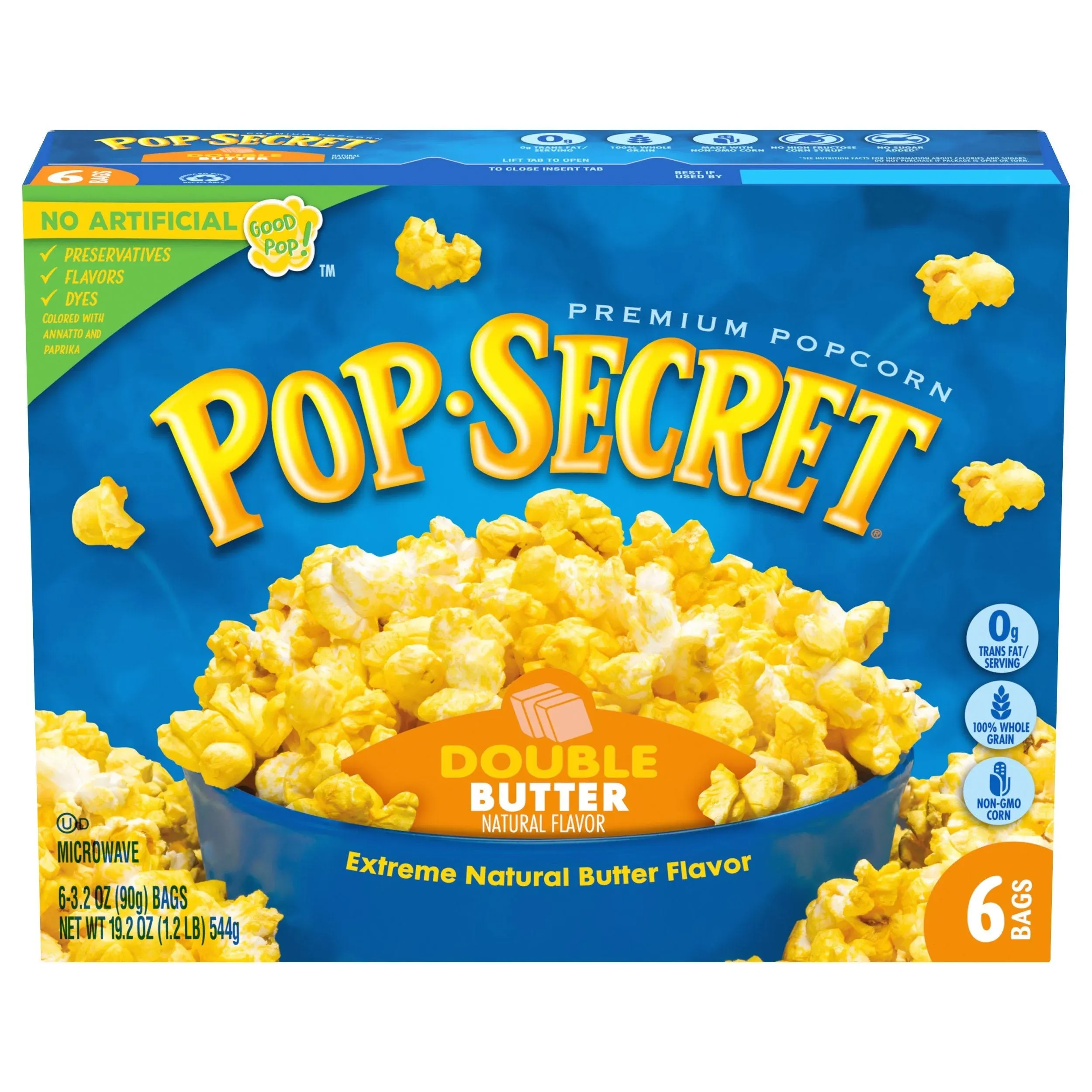 Pop Secret Popcorn, Premium, Double Butter - 6 pack, 3.2 oz bags